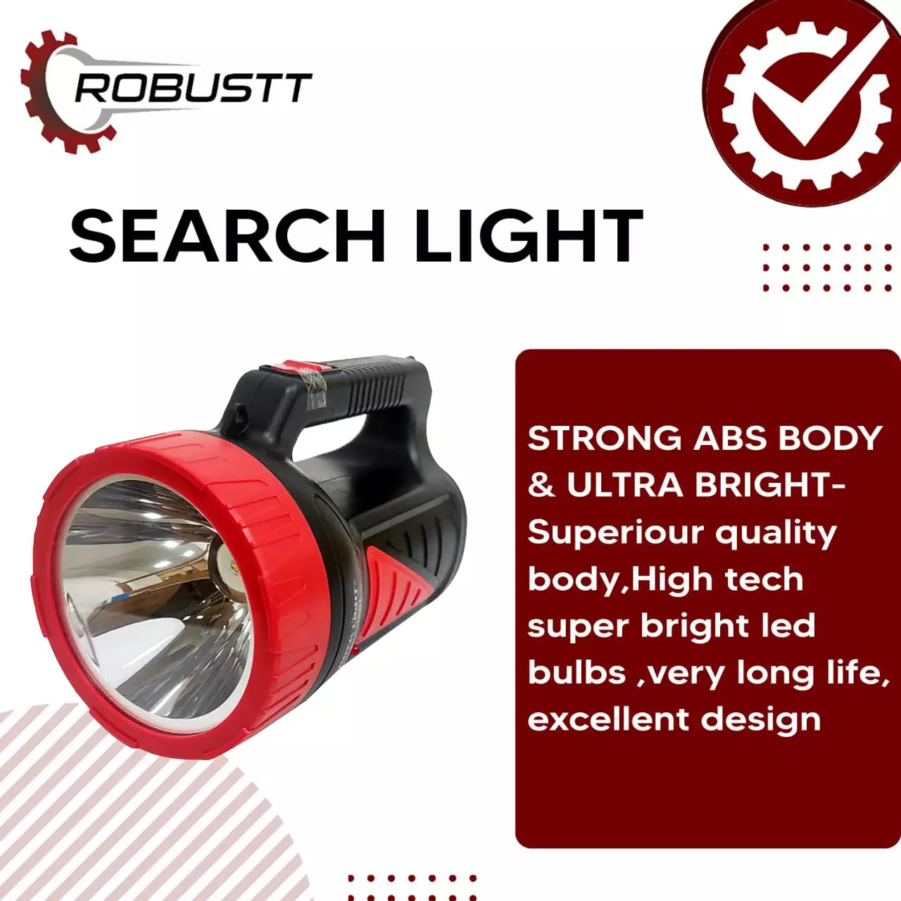 Robustt 75 watt ABS Plastic Material Portable Search Light with 500 Mtr Range Assorted  DESIGN -2