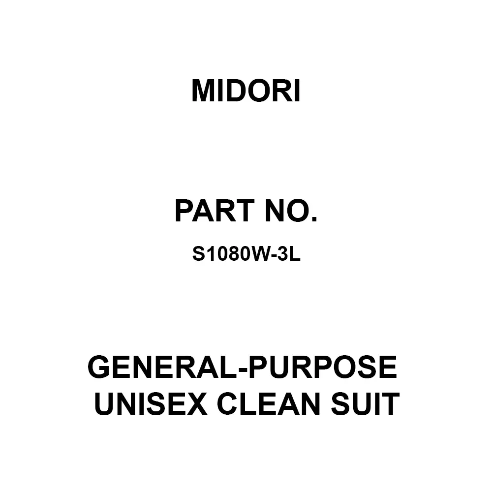MIDORI General-Purpose Unisex Clean Suit 79 cm Inside Leg Length White, S1080W-3L