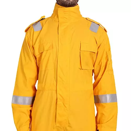 Uniformer 3XL Size Inherent Fire Retardant Coverall with Reflective Tape Yellow Adjustable Fit for Hazardous Environments