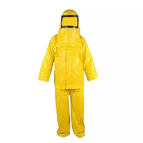 ANGELSAFE PVC Suit Button Type Free Size Yellow Color Acid & Chemical Resistant Solid Pattern for Industrial Usage (Pack of 5)