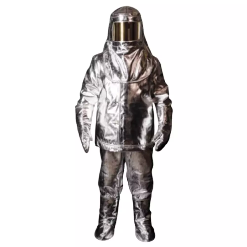Safemetal 2 Layers Fire Proximity Suit with Helmet, Heat-Resistant Gloves, Safety Shoes for Refineries, Manufacturing Plants, R3-7WA2-O3YL