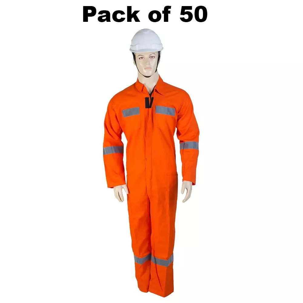 HEAPRO High Reflective Protective Coverall Standard Comfort Fabric 170 GSM Orange Size M, HOO-01 (Pack of 50)