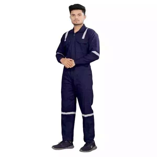 GENERIC RT-02 Blended Polyester Cotton Navy Blue Safety Boiler Suit with Grey Reflective for Men Size L (Pack of 5)