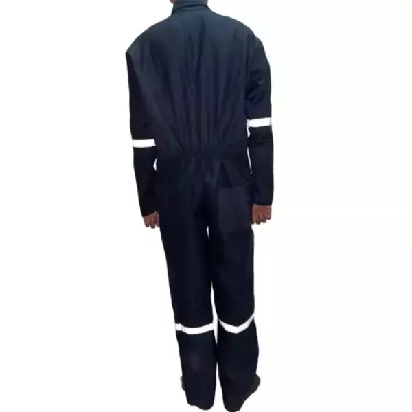 GENERIC RT-02 Blended Polyester Cotton Navy Blue Safety Boiler Suit with Grey Reflective for Men Size L (Pack of 5)