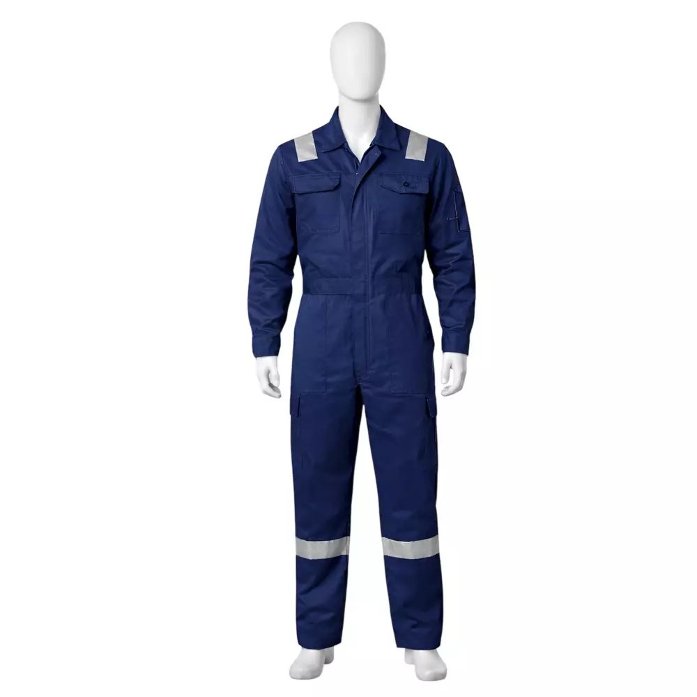 Kavachanam Safety Boiler Suit XL Size Navy Blue Cotton Full Sleeves for Industrial Use, K-TEJAS-NBPV180XL001