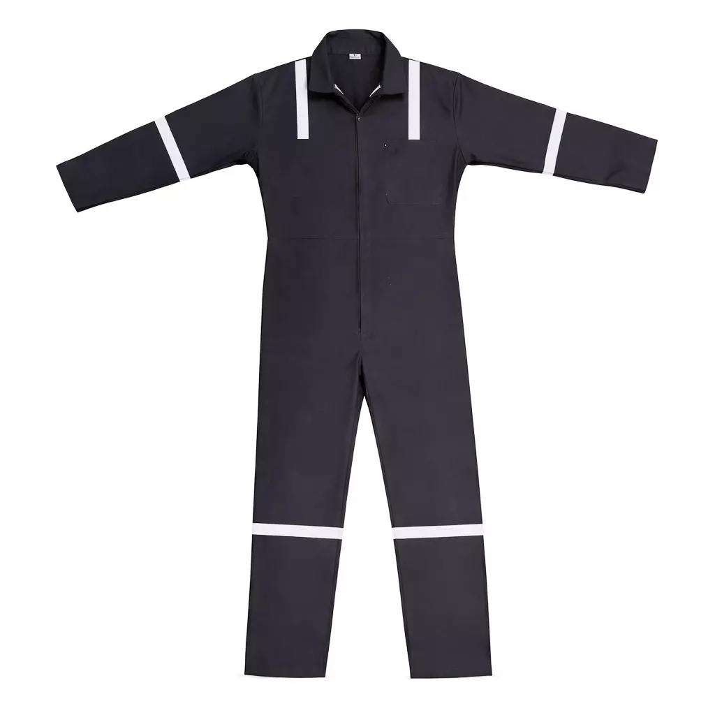 GENERIC RT-02 Blended Polyester Cotton Navy Blue Safety Boiler Suit with Grey Reflective for Men Size M