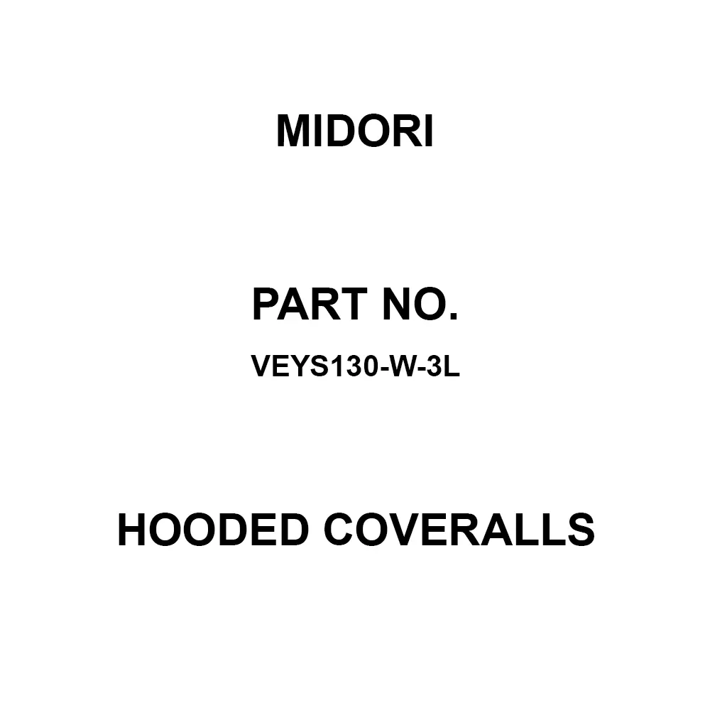 MIDORI Hooded Coveralls 84 cm Inside Leg Length White, VEYS130-W-3L