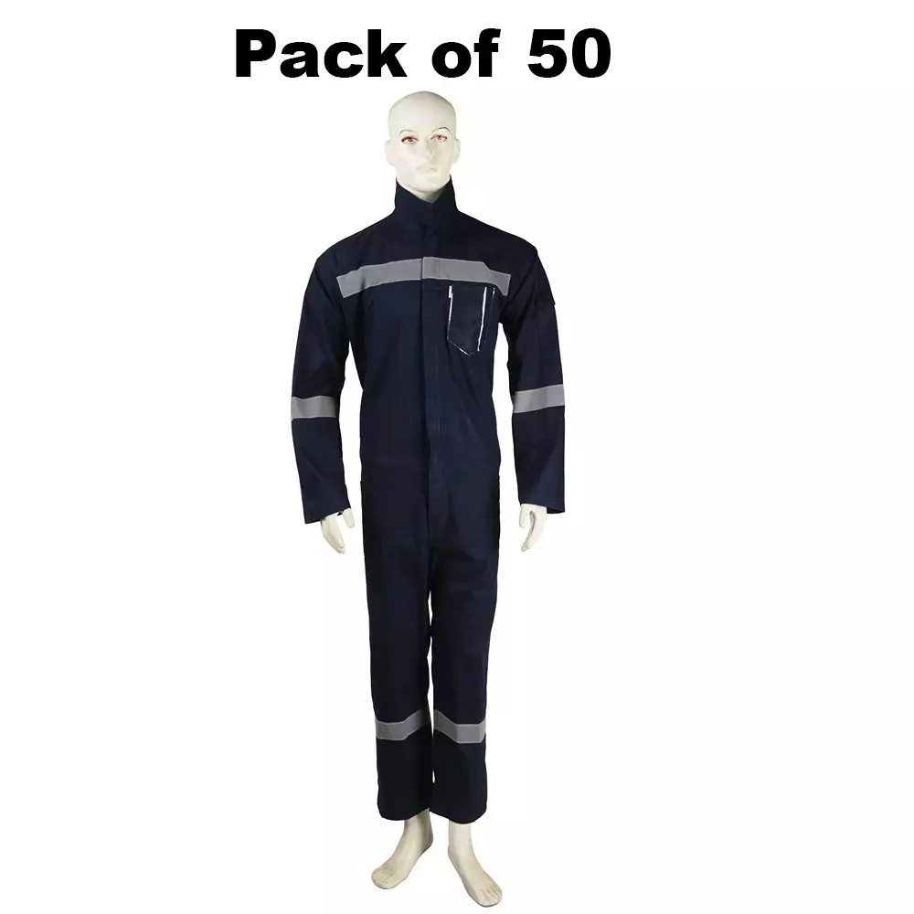 HEAPRO High Reflective Protective Coverall Standard Comfort Fabric 170 GSM Blue Size L, HOO-02 (Pack of 50)