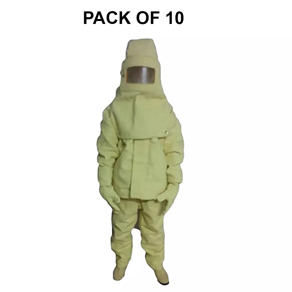 GENERIC Heat & Fire Protection Suit with Complete Kit Kevlar Yellow Free Size (Pack of 10)