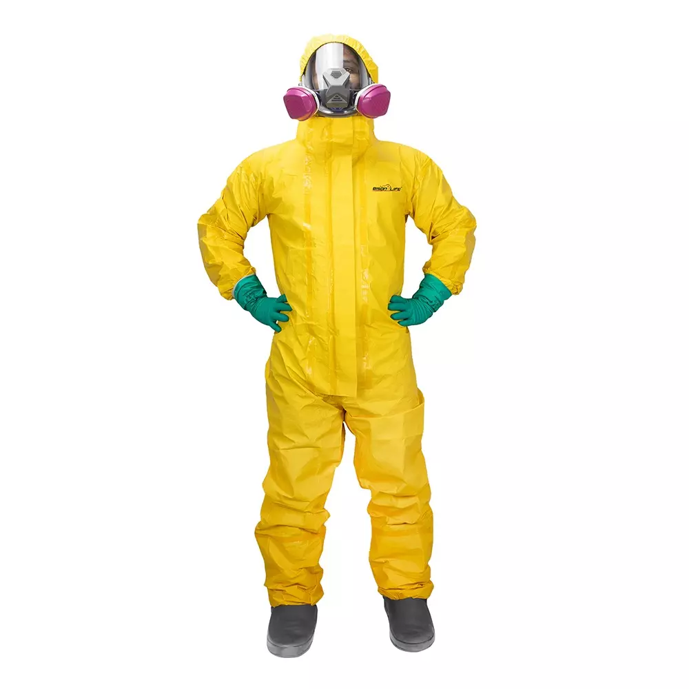 Bison Life Chemiguard Protective Cloth with Double Flaps & Zipper Non Woven L Size Yellow for Hospitals & Laboratories Use