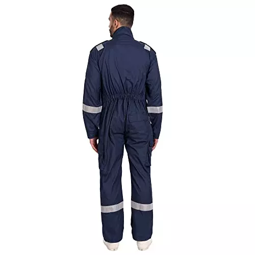 Uniformer S Size Inherent Fire Retardant Coverall with Reflective Tape Navy Blue Adjustable Fit for Hazardous Environments
