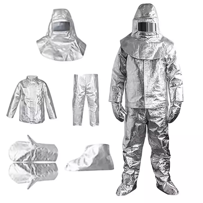 Comondo Fire Proximity Suit Kit Silver Aluminized Glass Fiber Fabric Free Size Full sleeves for Industrial Work Use