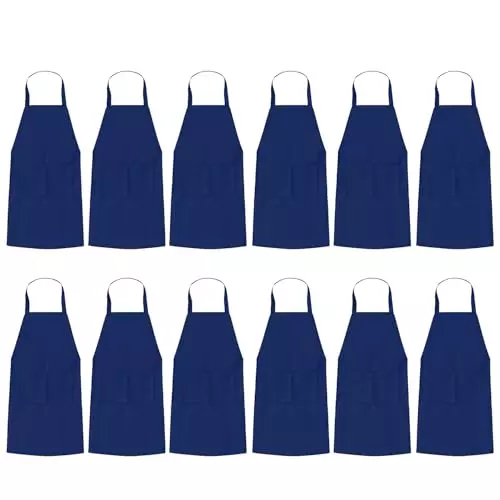 Uniformer Apron Blue Unisex Stylish Design Polycotton 2 Pockets for Chefs, Bakers & Home Cooks Use, (Pack of 12 Pcs)