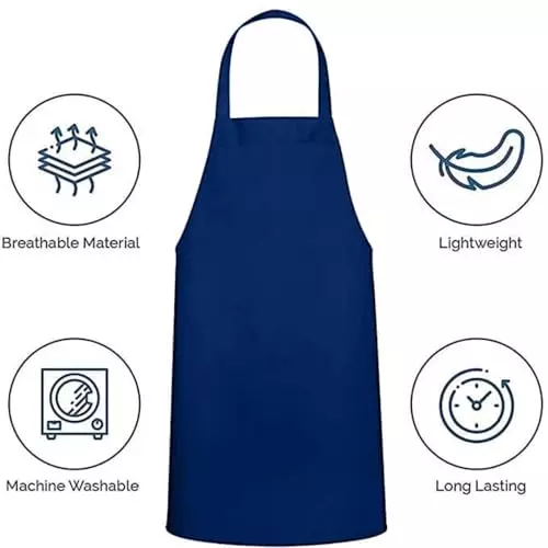 Uniformer Apron Blue Unisex Stylish Design Polycotton 2 Pockets for Chefs, Bakers & Home Cooks Use, (Pack of 12 Pcs)