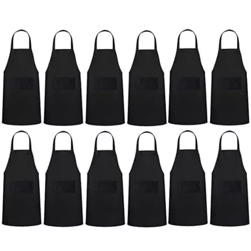 Uniformer Apron Black Unisex Stylish Design Polycotton 2 Pockets for Chefs, Bakers & Home Cooks Use, (Pack of 12 Pcs)