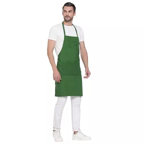 Uniformer Apron Green Unisex Stylish Design Polycotton 2 Pockets for Chefs, Bakers & Home Cooks Use, (Pack of 12 Pcs)