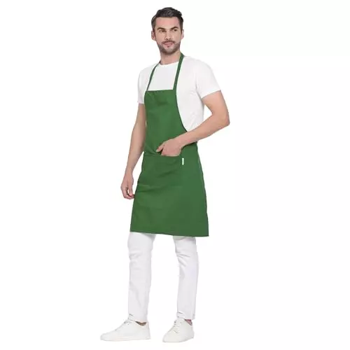 Uniformer Apron Green Unisex Stylish Design Polycotton 2 Pockets for Chefs, Bakers & Home Cooks Use, (Pack of 12 Pcs)