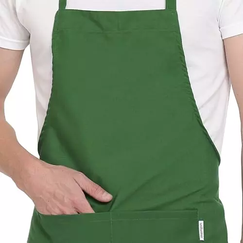 Uniformer Apron Green Unisex Stylish Design Polycotton 2 Pockets for Chefs, Bakers & Home Cooks Use, (Pack of 12 Pcs)