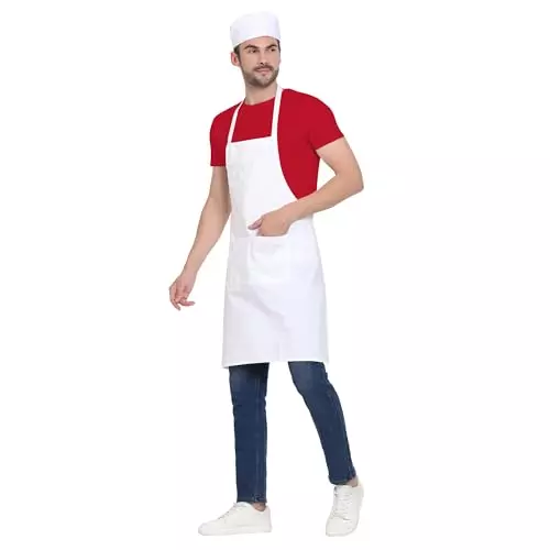 Uniformer Apron White Unisex Stylish Design Polycotton 2 Pockets for Chefs, Bakers & Home Cooks Use, (Pack of 12 Pcs)