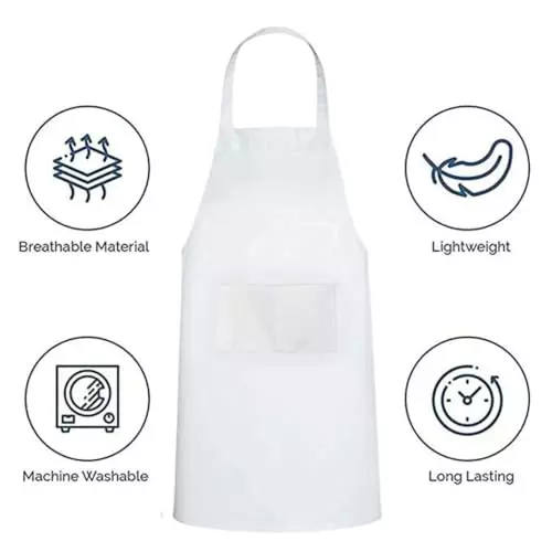 Uniformer Apron White Unisex Stylish Design Polycotton 2 Pockets for Chefs, Bakers & Home Cooks Use, (Pack of 12 Pcs)