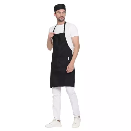 Uniformer Apron Black Unisex Stylish Design Polycotton 2 Pockets for Chefs, Bakers & Home Cooks Use