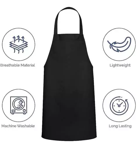 Uniformer Apron Black Unisex Stylish Design Polycotton 2 Pockets for Chefs, Bakers & Home Cooks Use