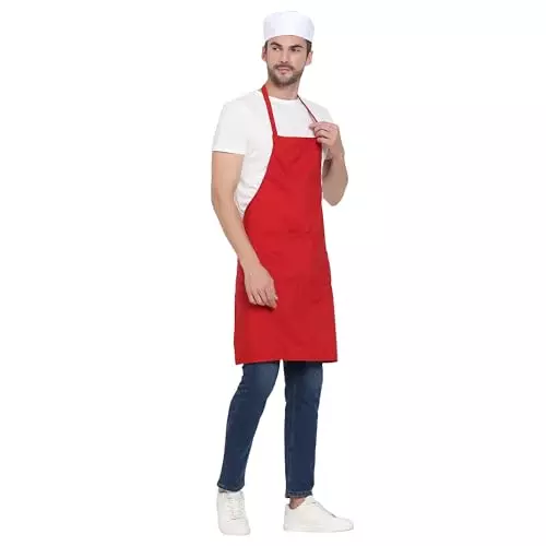 Uniformer Apron Red Unisex Stylish Design Polycotton 2 Pockets for Chefs, Bakers & Home Cooks Use