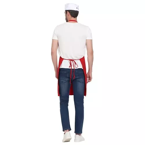 Uniformer Apron Red Unisex Stylish Design Polycotton 2 Pockets for Chefs, Bakers & Home Cooks Use