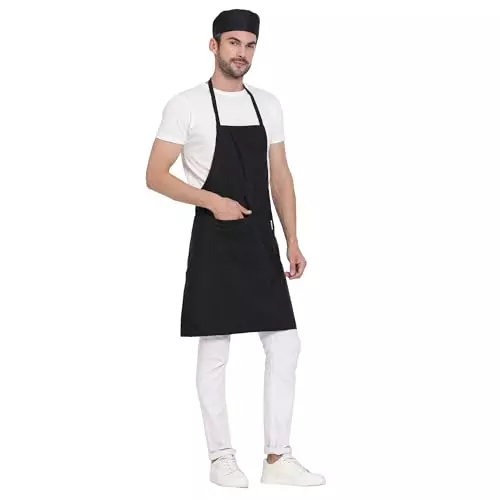 Uniformer Apron Black Unisex Stylish Design Polycotton 2 Pockets for Chefs, Bakers & Home Cooks Use, (Pack of 2 Pcs)