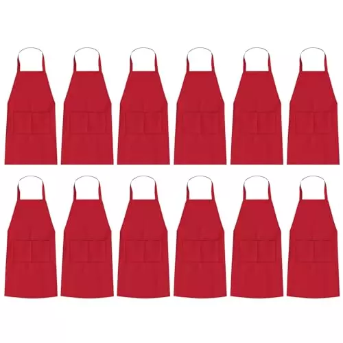 Uniformer Apron Red Unisex Stylish Design Polycotton 2 Pockets for Chefs, Bakers & Home Cooks Use, (Pack of 12 Pcs)