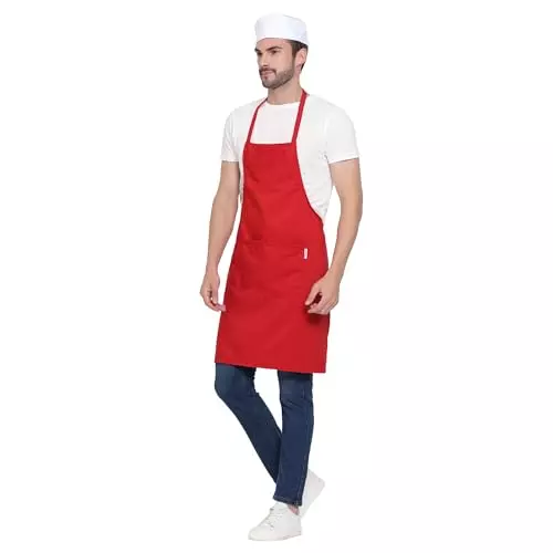 Uniformer Apron Red Unisex Stylish Design Polycotton 2 Pockets for Chefs, Bakers & Home Cooks Use, (Pack of 12 Pcs)