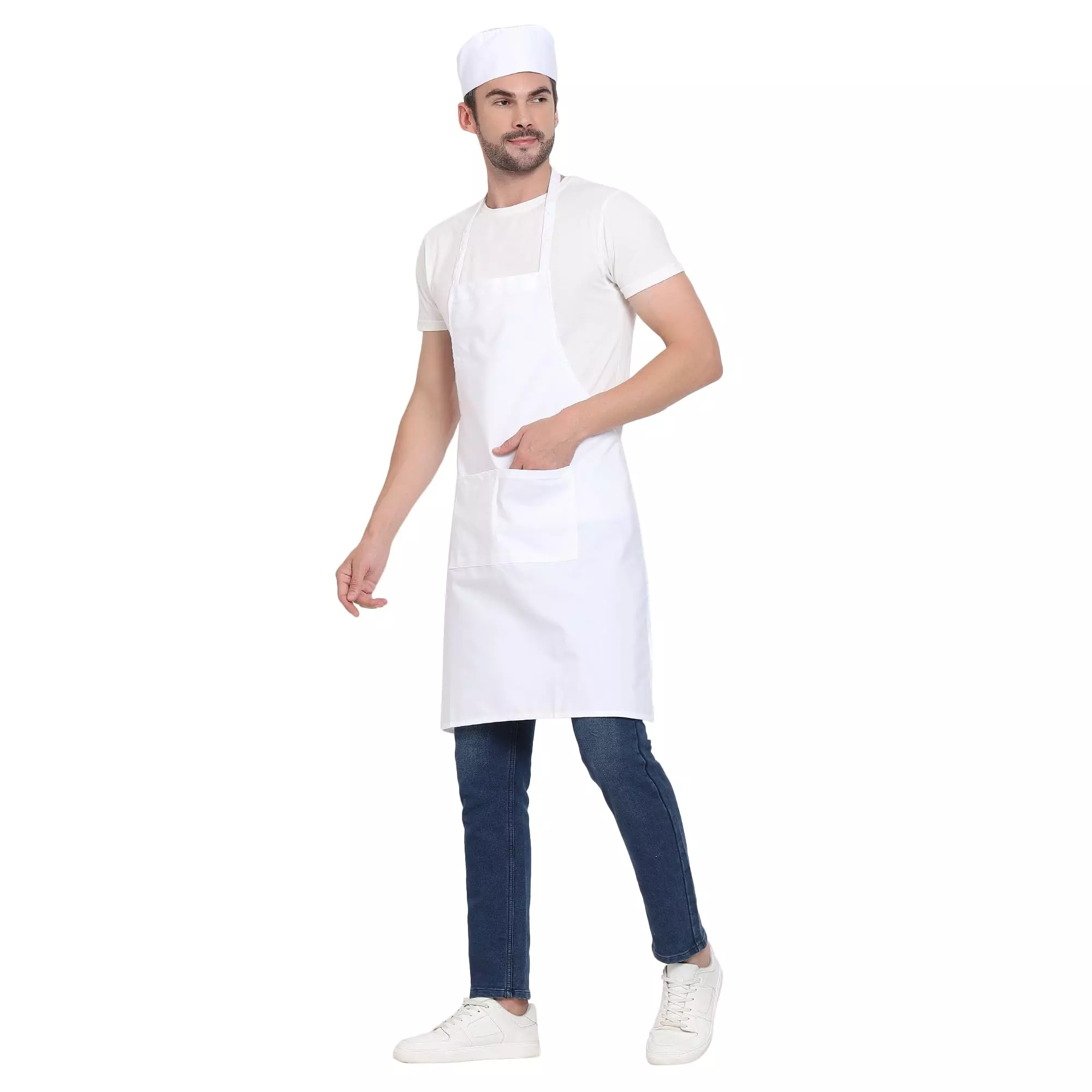 Uniformer Apron White Unisex Stylish Design Polycotton 2 Pockets for Chefs, Bakers & Home Cooks Use