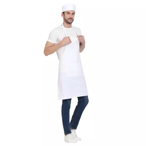 Uniformer Apron White Unisex Stylish Design Polycotton 2 Pockets for Chefs, Bakers & Home Cooks Use