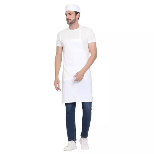 Uniformer Apron White Unisex Stylish Design Polycotton 2 Pockets for Chefs, Bakers & Home Cooks Use