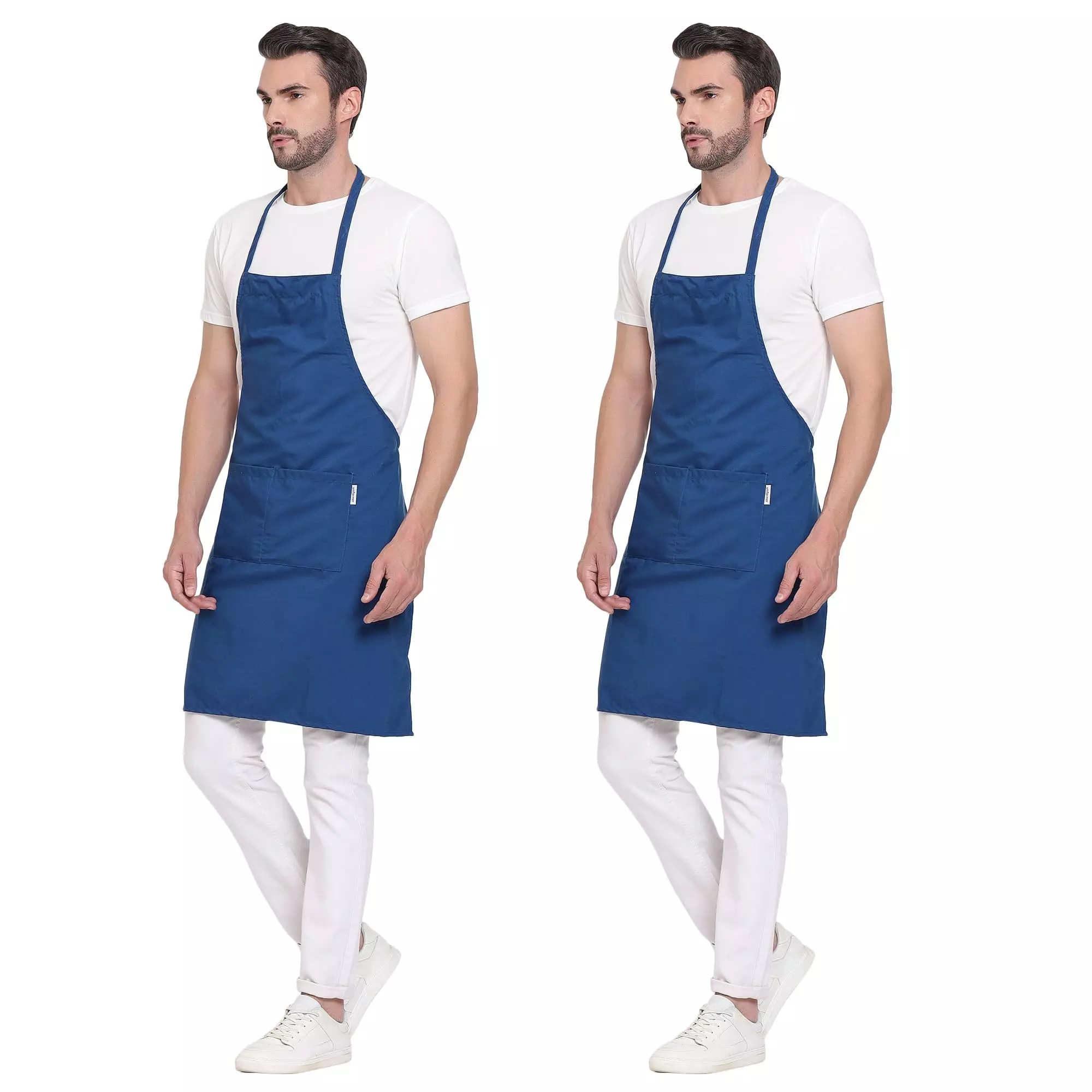 Uniformer Apron Blue Unisex Stylish Design Polycotton 2 Pockets for Chefs, Bakers & Home Cooks Use, (Pack of 2 Pcs)