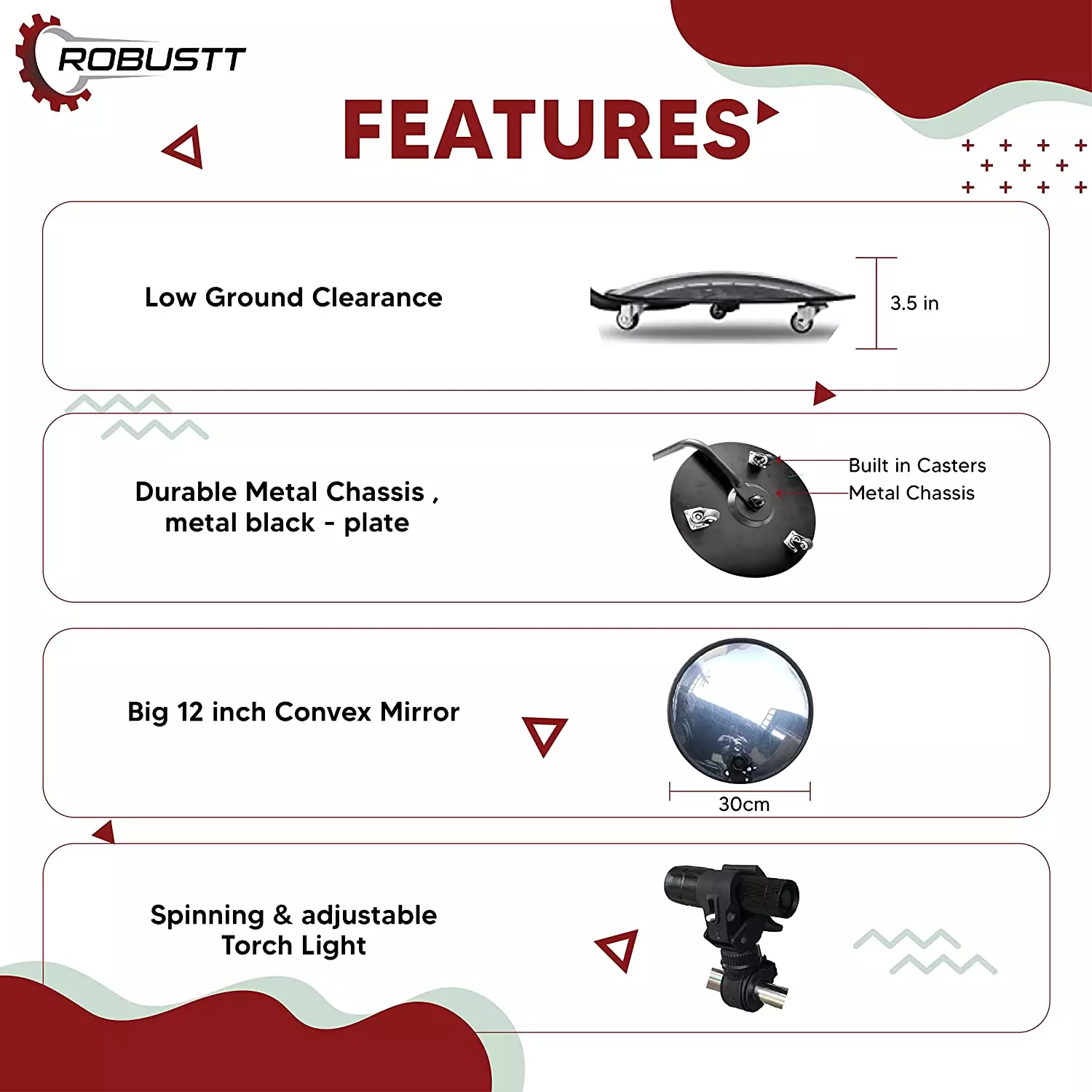 Robustt RB-INSPECTION-MIRROR-5 Under Vehicle Security Search Mirror (Pack of 5)