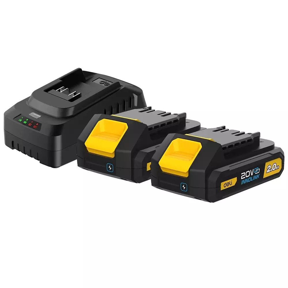 DELI Lithium-Ion Battery And Charger Set 2 Pcs 2 Ah Battery (EDL-DC20A2) 1 Pcs Charger (EDL-CD20A2E), EDL-CM20A2E
