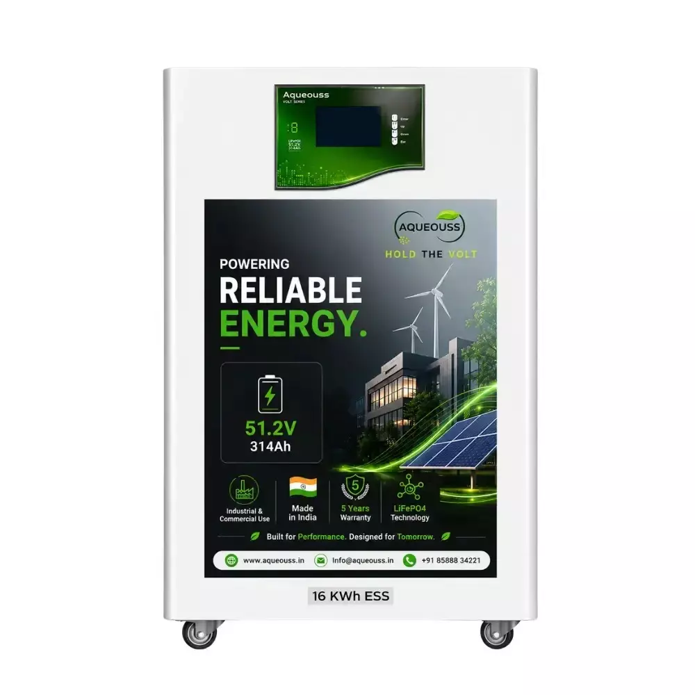 AQUEOUSS Solar Battery LiFePO4 Series 314 Ah Capacity 51.2 V Voltage 16.07 KWh Power, AQ-ESS-51314