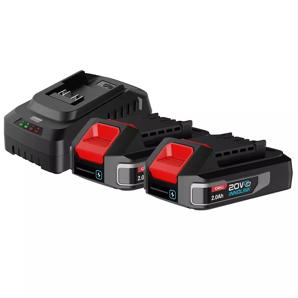 DELI Lithium-Ion Battery And Charger Set 2 Pcs 2 Ah Battery (EDE-DC20A2) 1 Pcs Charger (EDE-CD20A2E), EDE-CM20A2E