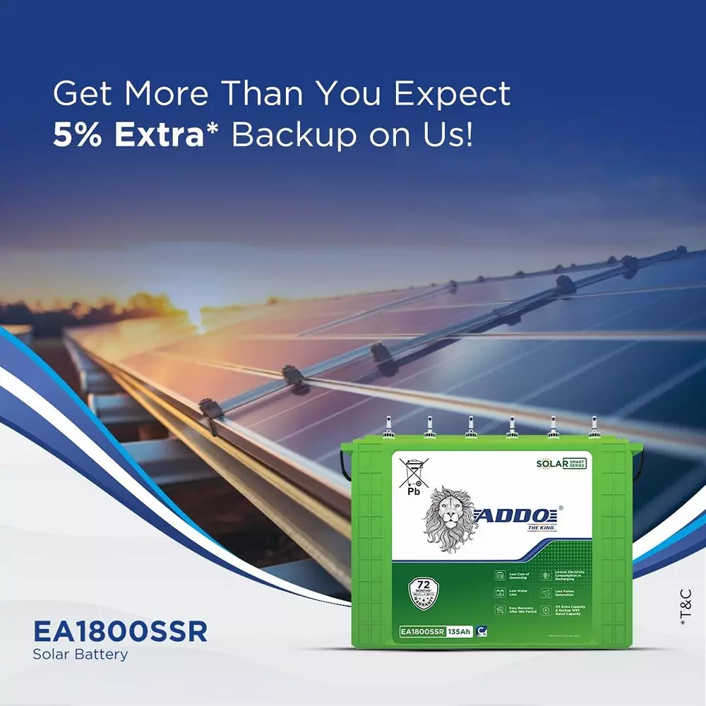 ADDO Regular Series 12 V 135 Ah Solar Tubular Battery, EA1800SSR