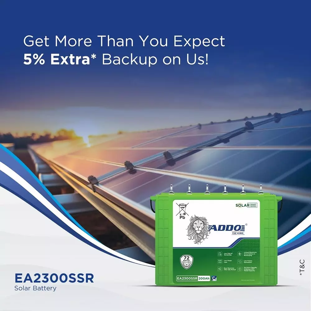 ADDO Regular Series 12 V 200 Ah Solar Tubular Battery, EA2300SSR
