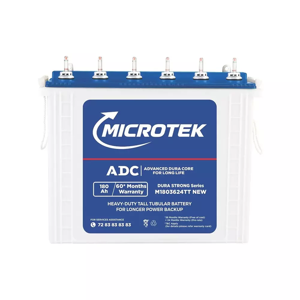 Microtek Dura Strong 180 Ah Tall Tubular Battery 12 V for Home & Office Use, M1803624TT New