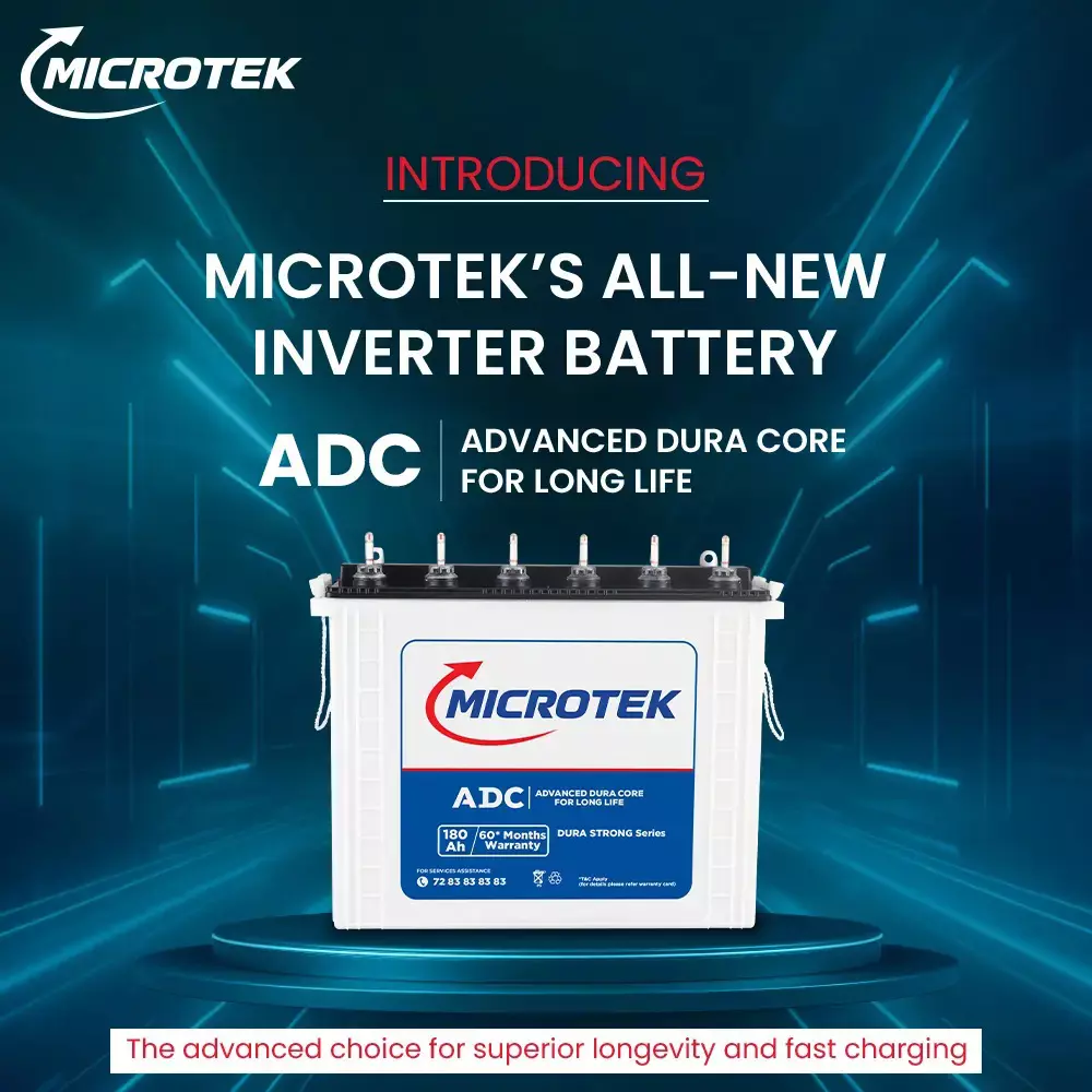 Microtek Dura Strong 180 Ah Tall Tubular Battery 12 V for Home & Office Use, M1803624TT New