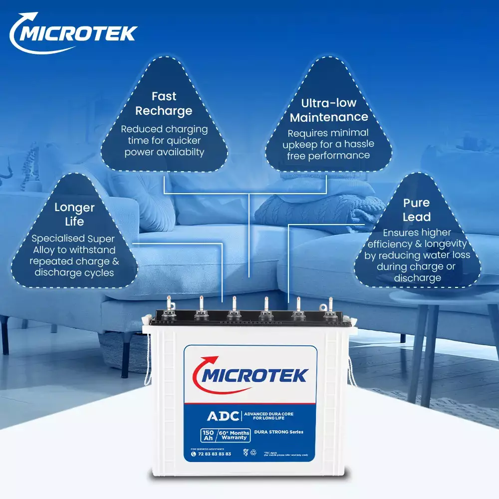 Microtek Dura Strong 250 Ah Tall Tubular Battery 12 V for Home & Office Use, M2503624TT New