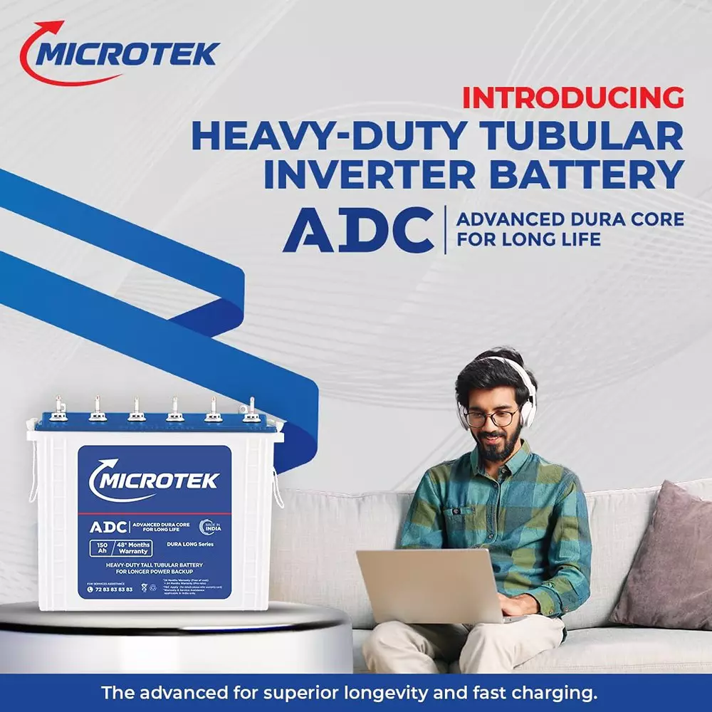 Microtek Dura Long 150 Ah Tall Tubular Battery 12 V for Home & Office Use, M1502424TT New