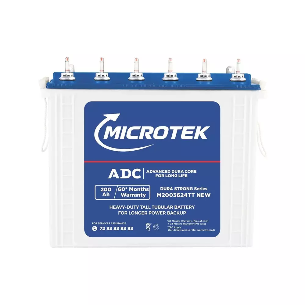 Microtek Dura Strong 200 Ah Tall Tubular Battery 12 V for Home & Office Use, M2003624TT New