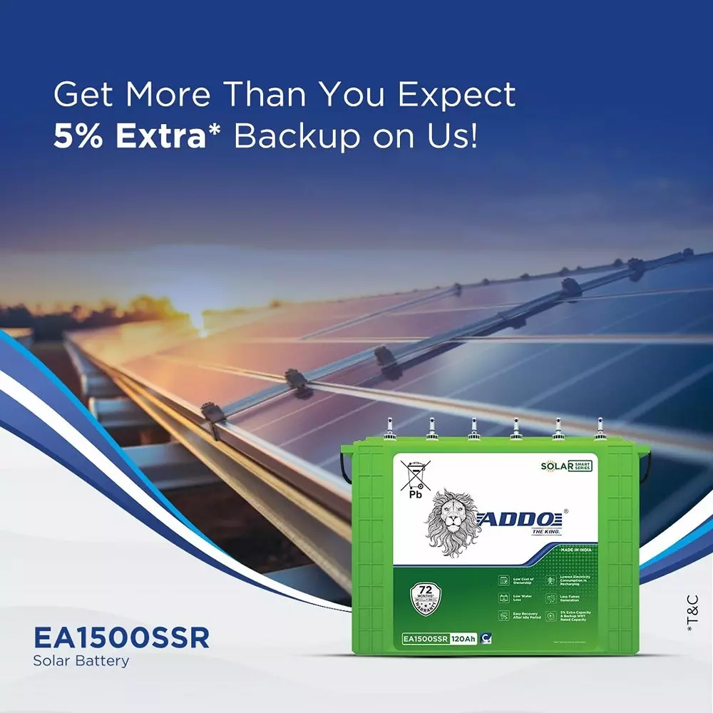 ADDO Regular Series 12 V 120 Ah Solar Tubular Battery, EA1500SSR