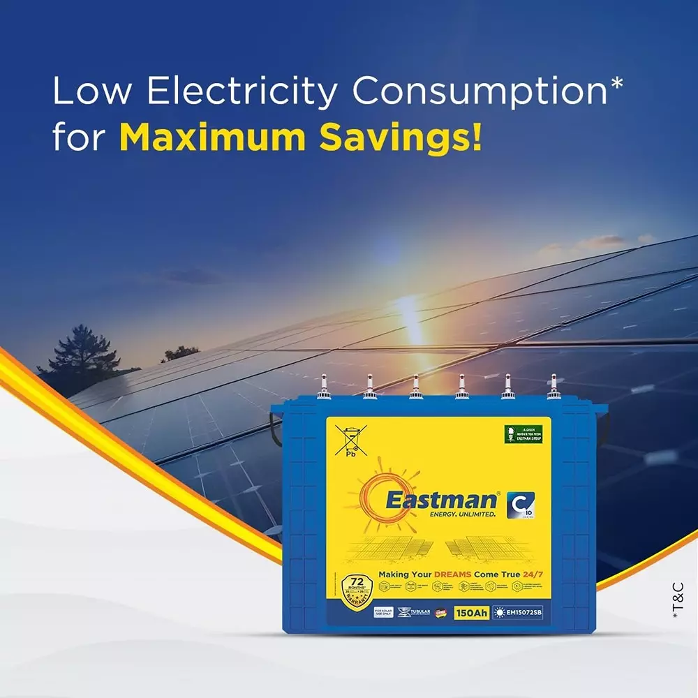 Eastman TT Series 12 V 150 Ah Solar Tubular Battery, EM15072SB
