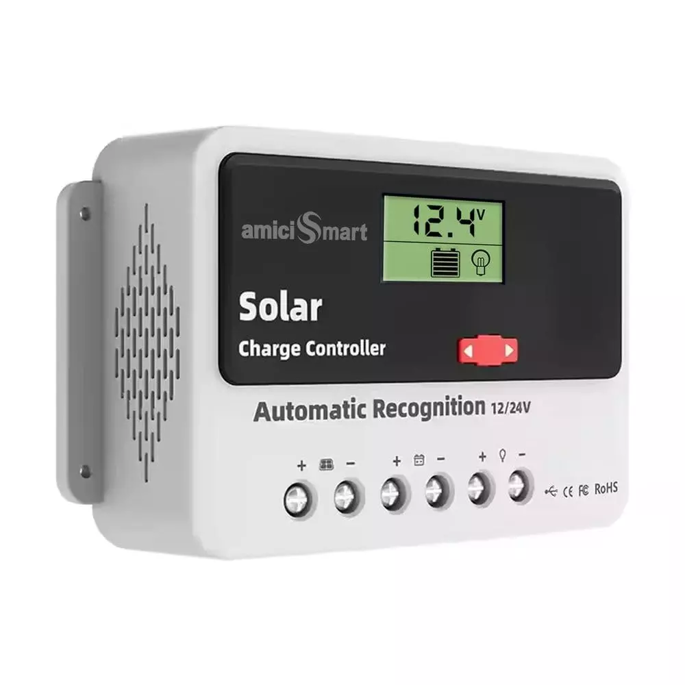 amiciSmart Solar Charge Controller 40 Amp 12 V/24 V 1.04 kW with LCD Display & USB Port, 1x40A-SOLAR-CTRL