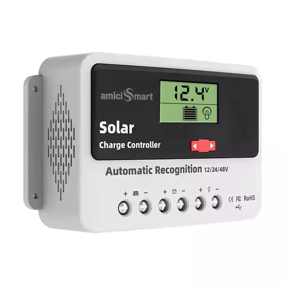 amiciSmart Solar Charge Controller 50 Amp 12 V/24 V/48 V 2.4kW with LCD Display & USB Port, 1x50A-SOLAR-CTRL
